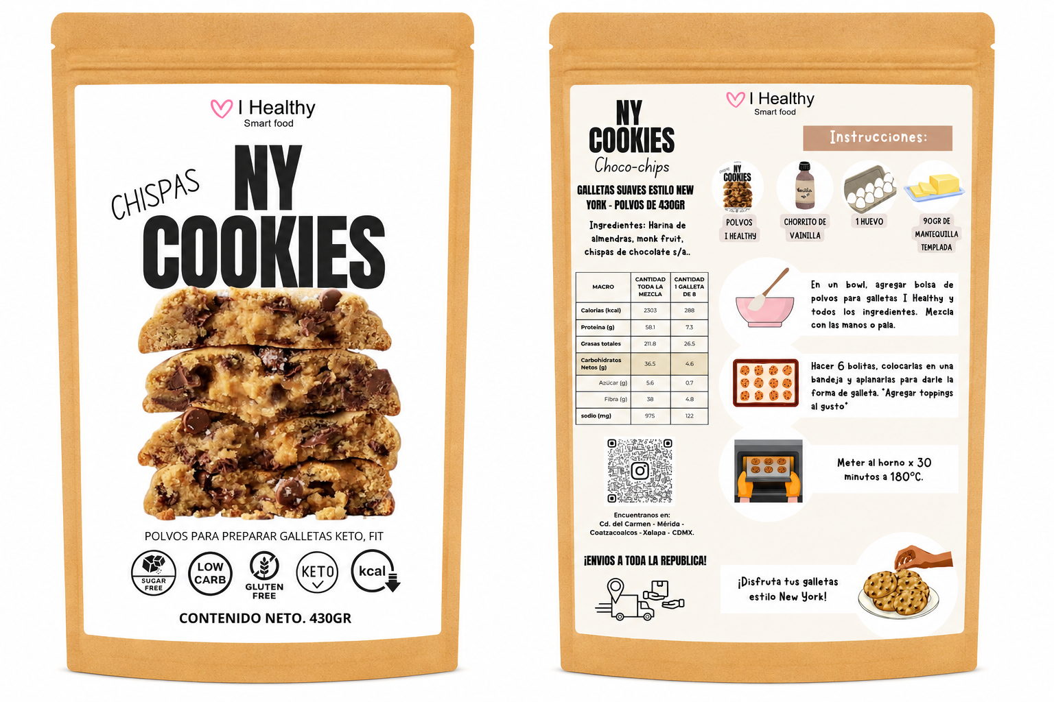 Polvo para preparar galletas keto estilo New York sabor choco chips